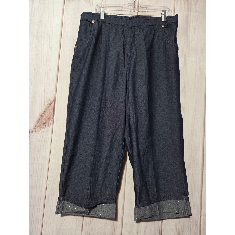 American Sweetheart Womens Denim Capri Pants Dark Wash Studded Cuff Size 18